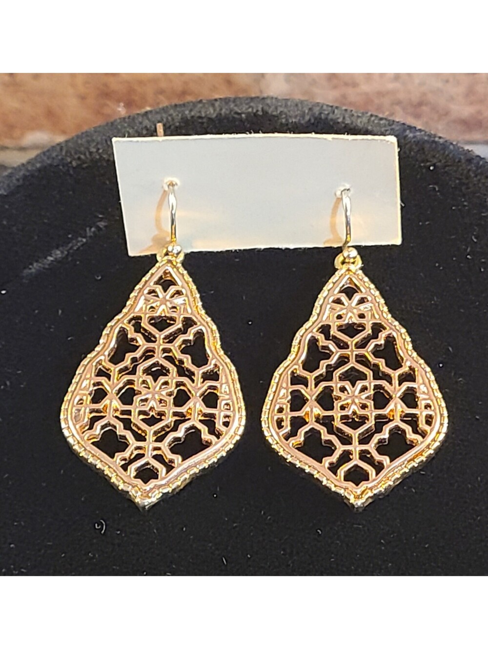 Filigree Teardrop Rose Gold Tone Dangle Earrings Geometric Fashion Jewelry Asian